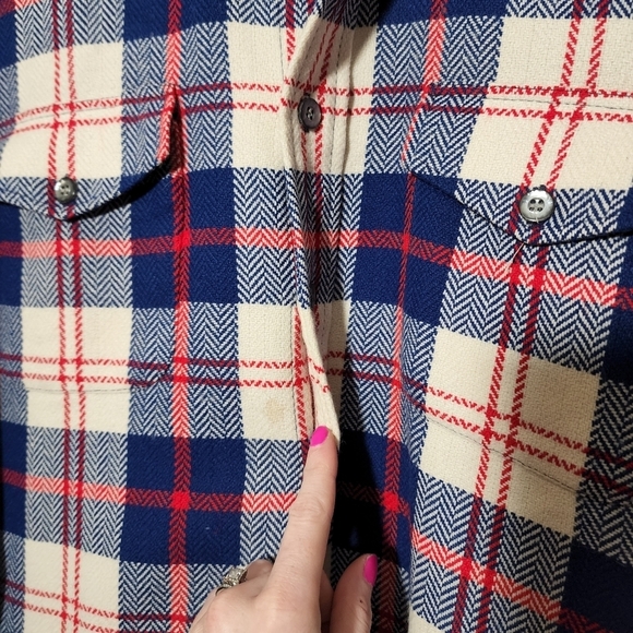 CLAY POOLE 70's The Hecht Co Red White Blue Wooly Acrylic Shacket shirt jacket M - Picture 5 of 11